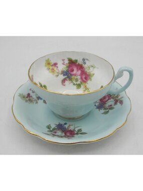 EB Foley 1850 Teacup Saucer Light Blue Floral Bone China England